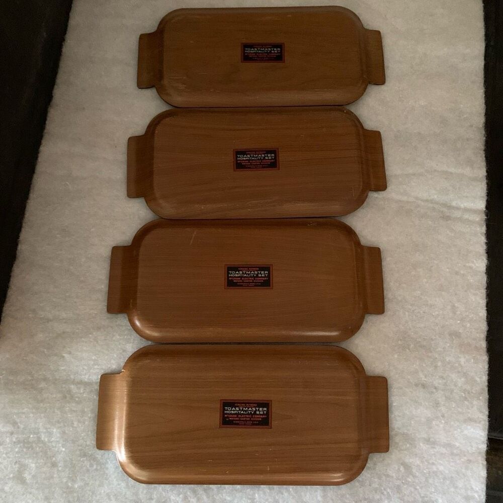 4 Toastmaster Hospitality Set Trays McGraw Electric Co. Mid Century Wood USA
